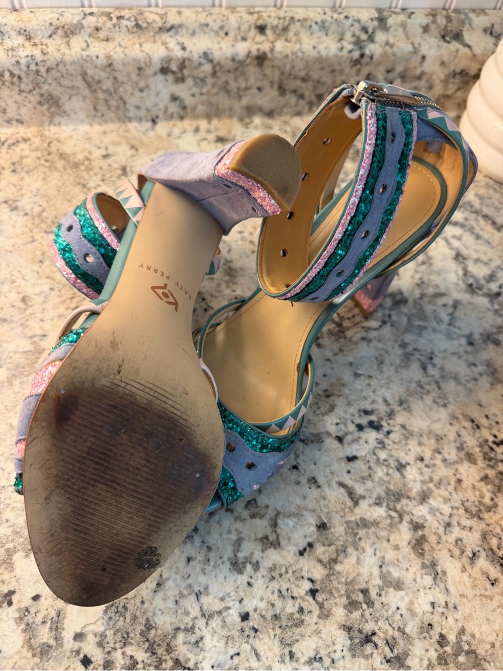Katy Perry Collections Kai Teal, Lavender & Pink Chunky Heel Sandals Mermaid - Picture 10 of 10